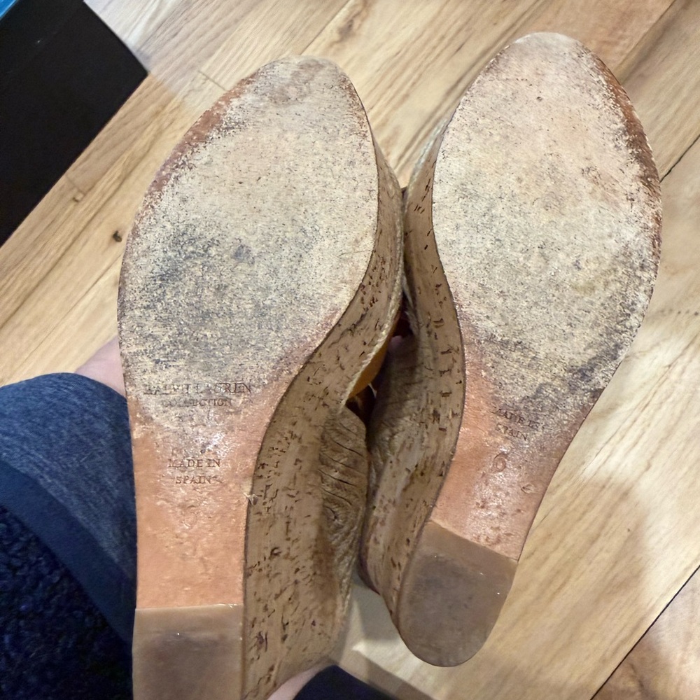 Ralph Lauren Brown Leather Espadrille Wedge Sandals - Picture 4 of 5